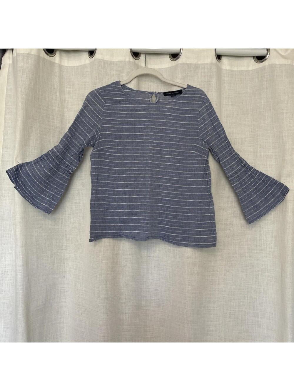 Tommy Hilfiger Cotton Blue White Nautical Shirt Trumpet Slv Blouse Size Small